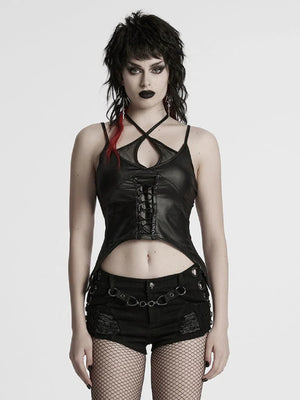 PUNK RAVE VINYL LACE UP TANK TOP WT-984BXF