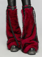 PUNK RAVE FAUX FUR LEG WARMERS RED BLACK WS-672JTF