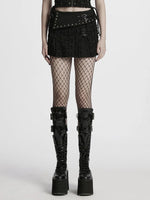 PUNK RAVE RIPPED BLACK DENIM SKIRT WQ-849DQF