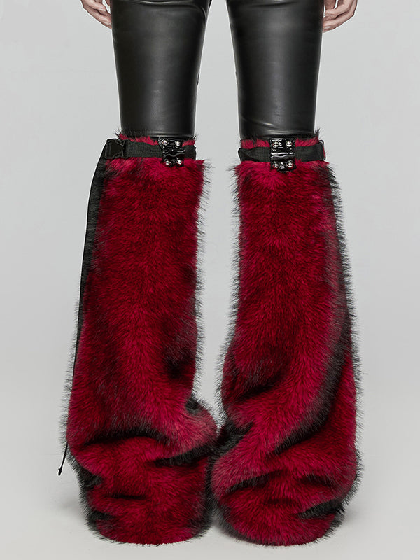 PUNK RAVE FAUX FUR LEG WARMERS RED BLACK WS-672JTF
