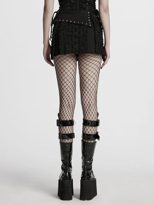 PUNK RAVE RIPPED BLACK DENIM SKIRT WQ-849DQF
