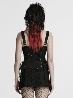 PUNK RAVE RIPPED BLACK DENIM CORSET TOP WT-987DQF