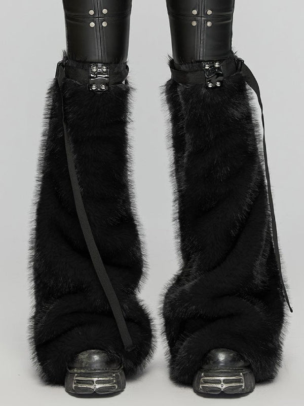 PUNK RAVE FAUX FUR LEG WARMERS BLACK WS-672JTF