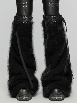 PUNK RAVE FAUX FUR LEG WARMERS BLACK WS-672JTF