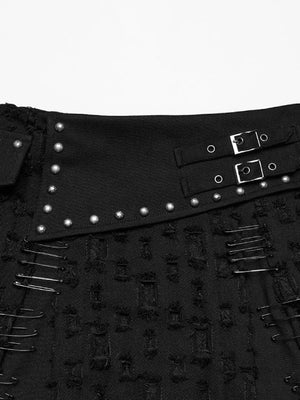 PUNK RAVE RIPPED BLACK DENIM SKIRT WQ-849DQF