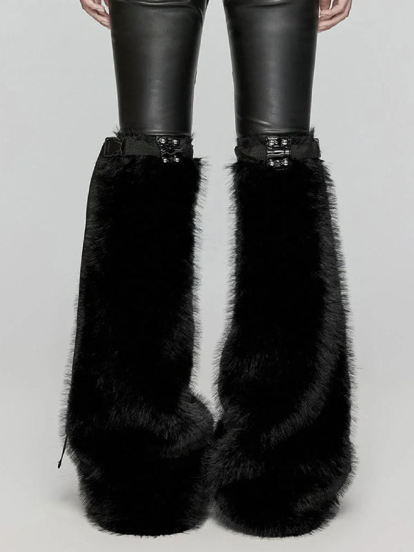 PUNK RAVE FAUX FUR LEG WARMERS BLACK WS-672JTF