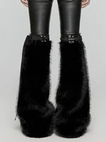 PUNK RAVE FAUX FUR LEG WARMERS BLACK WS-672JTF