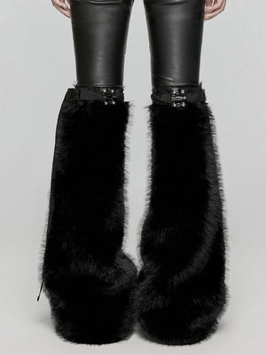 PUNK RAVE FAUX FUR LEG WARMERS BLACK WS-672JTF