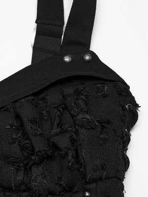 PUNK RAVE RIPPED BLACK DENIM CORSET TOP WT-987DQF