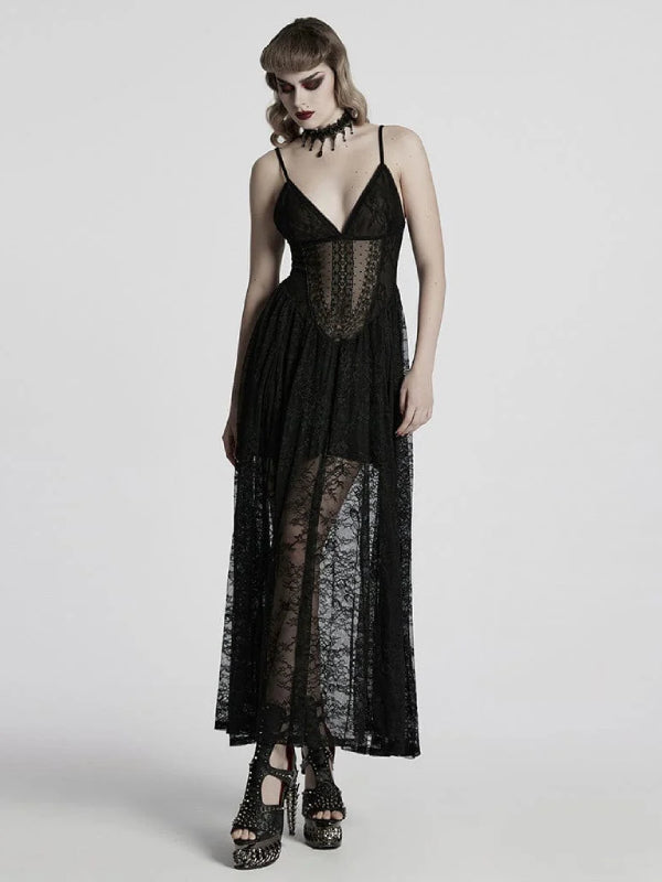 PUNK RAVE LACE MAXI SLIP DRESS WQ-835LQF