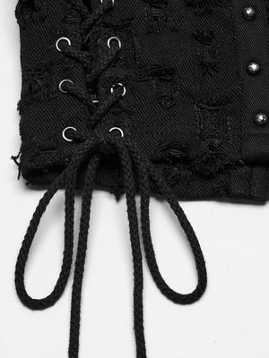 PUNK RAVE RIPPED BLACK DENIM CORSET TOP WT-987DQF