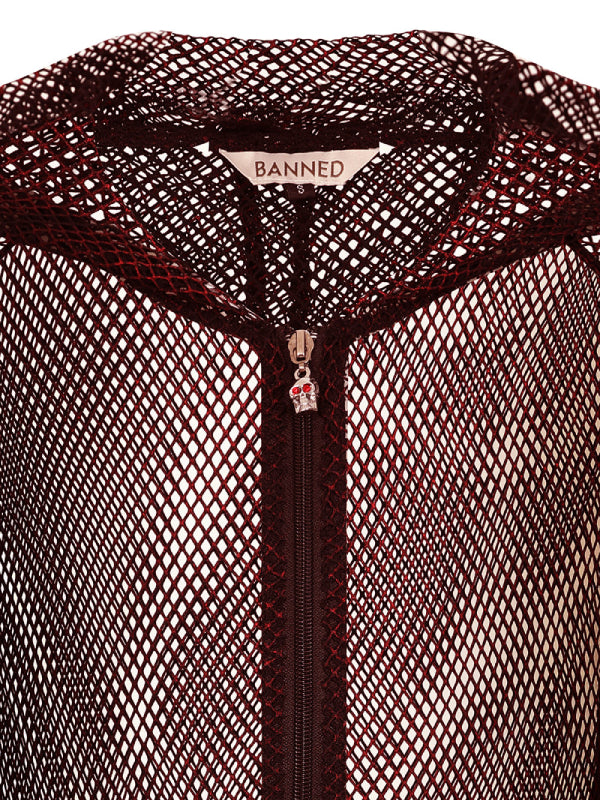 BANNED RED METALLIC LIORA MESH HOODIE HD59091