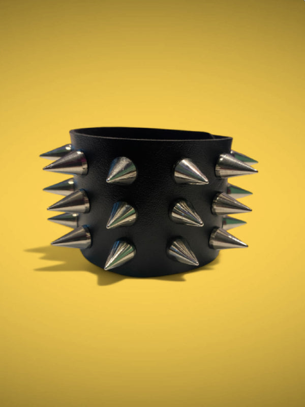 EXIT BRACELET 3 ROW SPIKES BLACK