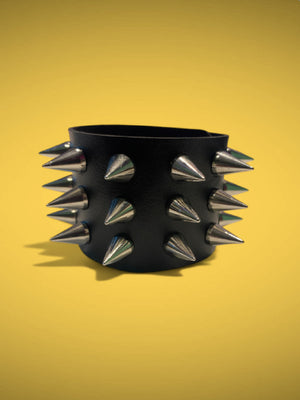 EXIT BRACELET 3 ROW SPIKES BLACK