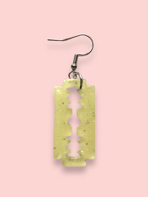 
            
                Load image into Gallery viewer, RAZOR BLADE GLITTER EARRING YELLOW
            
        