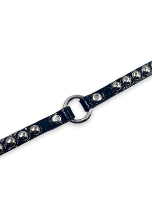 FUNK PLUS SMALL BLACK CHOKER WITH RING AND ROUND STUDS CK441