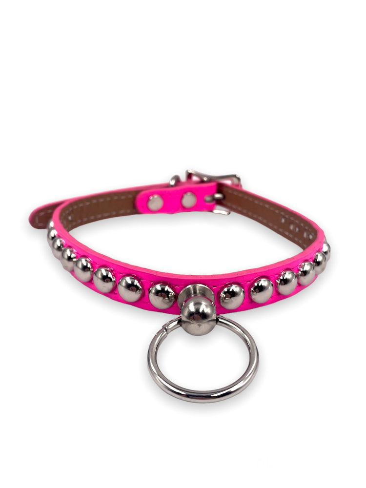 FUNK PLUS PINK SMALL CHOKER WITH HANGING RING AND ROUND STUDS