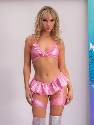 J VALENTINE RUFFLE WRAP TOP PINK FE200