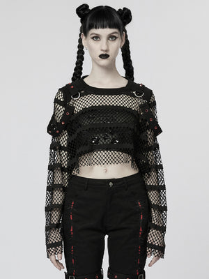 
            
                Load image into Gallery viewer, PUNK RAVE MESH TOP WITH RED DETAILS WT-761TCF
            
        