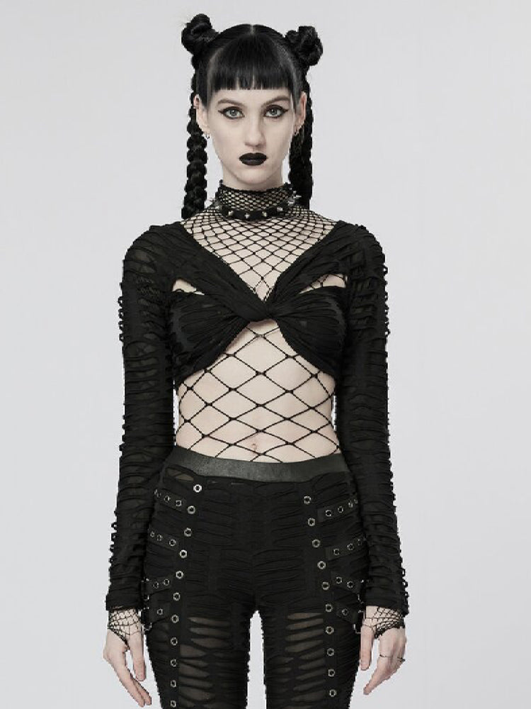 
            
                Load image into Gallery viewer, PUNK RAVE TWIST CROP TOP BELL SLEEVES WT-745TCF
            
        