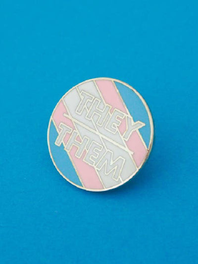 HAND OVER YOUR FAIRY THEY/THEM BLUE WHITE PINK ENAMEL PIN