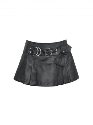 
            
                Load image into Gallery viewer, DARK IN LOVE FAUX LEATHER PLEATED MINI SKIRT KW304
            
        