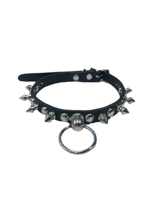 FUNK PLUS SLIM CHOKER WITH ROUND STUDS, SPIKES AND RING FCK444