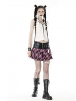 DARK IN LOVE PINK PLAID SKIRT WITH BEAR KW286