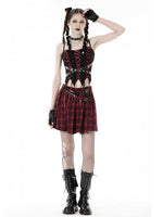 DARK IN LOVE RED PLAID SKIRT WITH BAG KW277