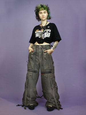 TRIPP NYC X STRAP ZIP OFF PANT GREY DENIM