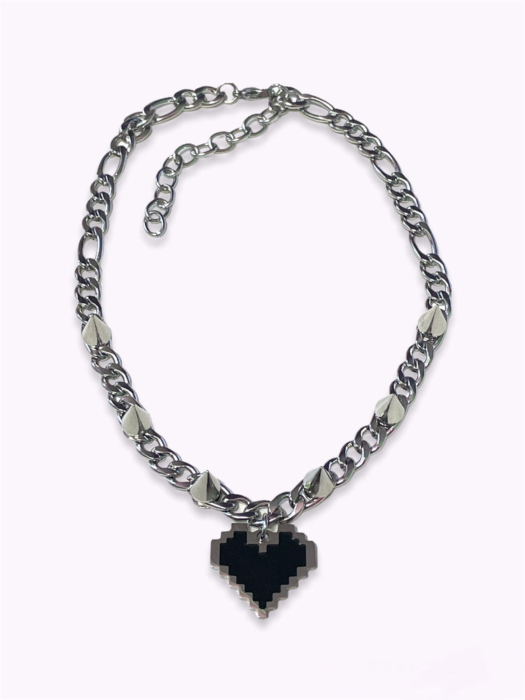 NECKLACE WITH PIXEL HEART AND SPIKES