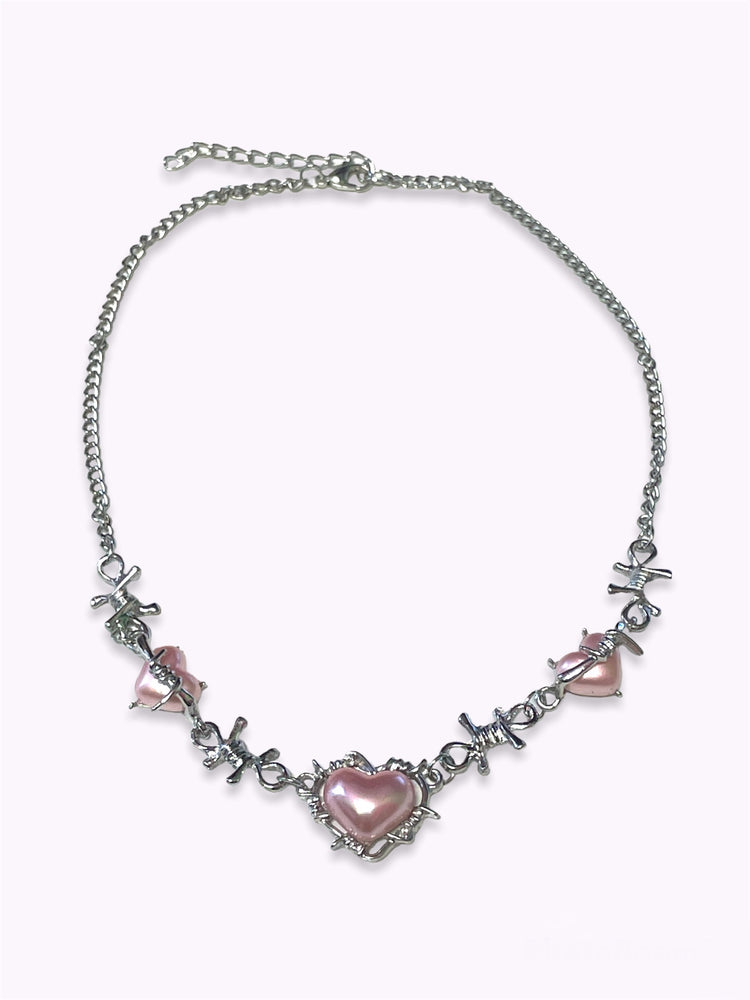 PINK BARBWIRE HEART NECKLACE