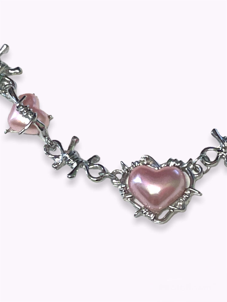 PINK BARBWIRE HEART NECKLACE