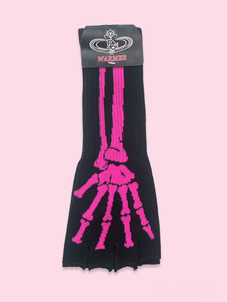 PINK SKELLETON FINGERLESS GLOVES