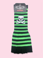 GREEN BLACK STRIPE SKULL FINGERLESS GLOVES