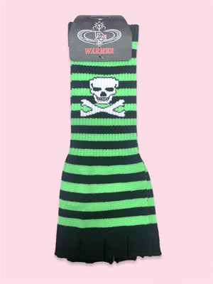 GREEN BLACK STRIPE SKULL FINGERLESS GLOVES