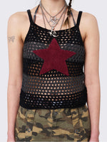 MINGA LONDON STELLAR BLACK GREY CROCHET CAMI TOP