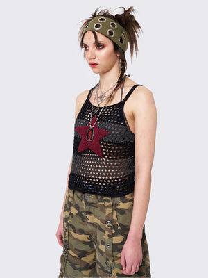 MINGA LONDON STELLAR BLACK GREY CROCHET CAMI TOP