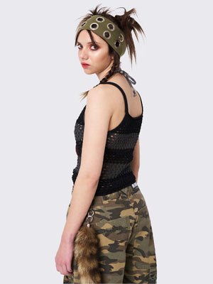MINGA LONDON STELLAR BLACK GREY CROCHET CAMI TOP