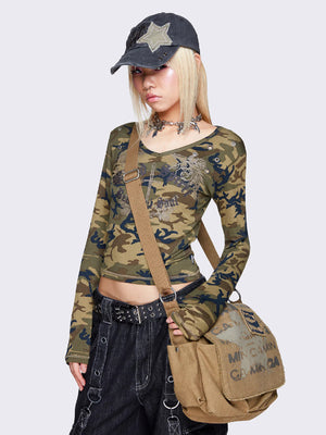 MINGA LONDON WEIRDLY BEAUTIFUL CAMO LONG SLEEVE TOP