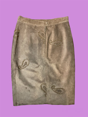 
            
                Load image into Gallery viewer, SECOND HAND BROWN PAISLEY LEATHER SKIRT
            
        