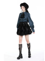 DARK IN LOVE BLACK FRILLY VELVET SKIRT KW339