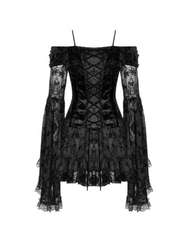 
            
                Load image into Gallery viewer, DARK IN LOVE EMBROIDERED BELL SLEEVE DRESS DW928
            
        