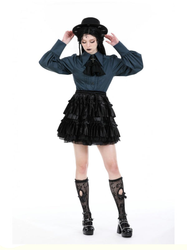 DARK IN LOVE BLACK FRILLY VELVET SKIRT KW339