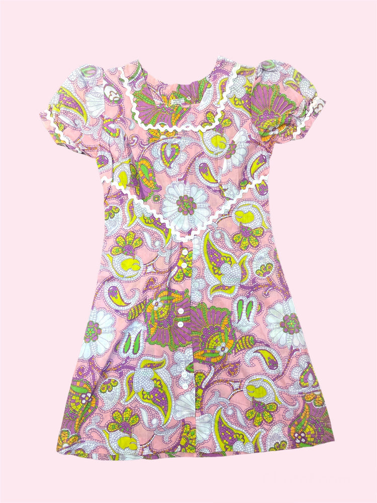 DEADSTOCK 70S DRESS LIME PINK PATTERN