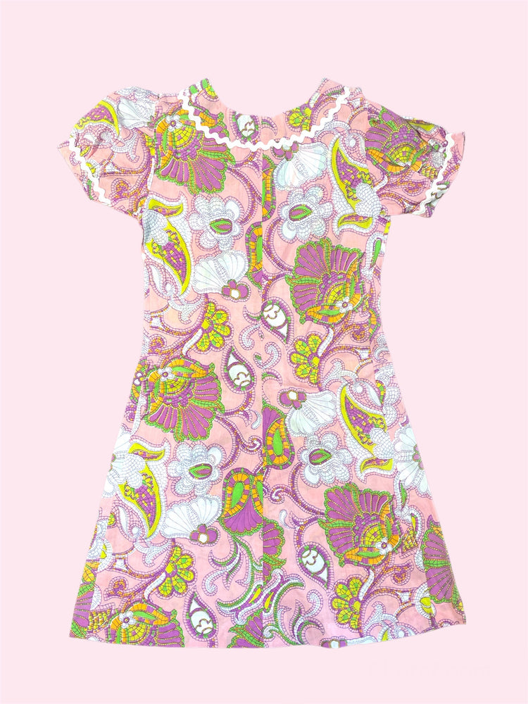 DEADSTOCK 70S DRESS LIME PINK PATTERN