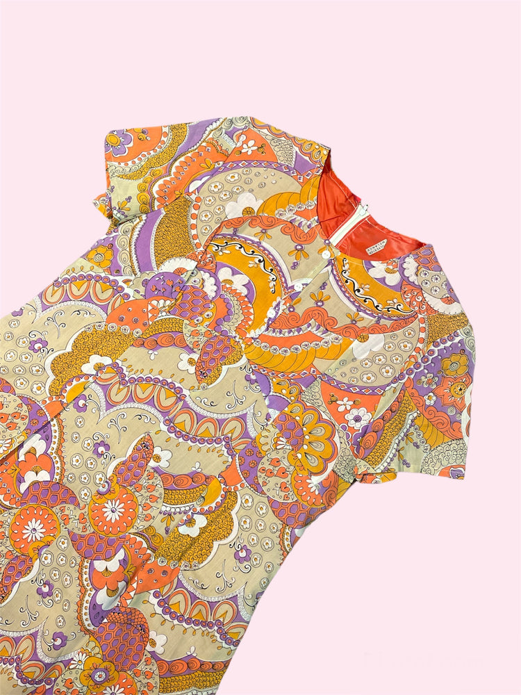 
            
                Load image into Gallery viewer, DEADSTOCK 70S DRESS ORANGE LILAC WHITE
            
        