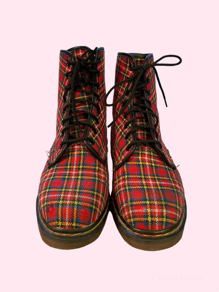 Red tartan doc martens cheap