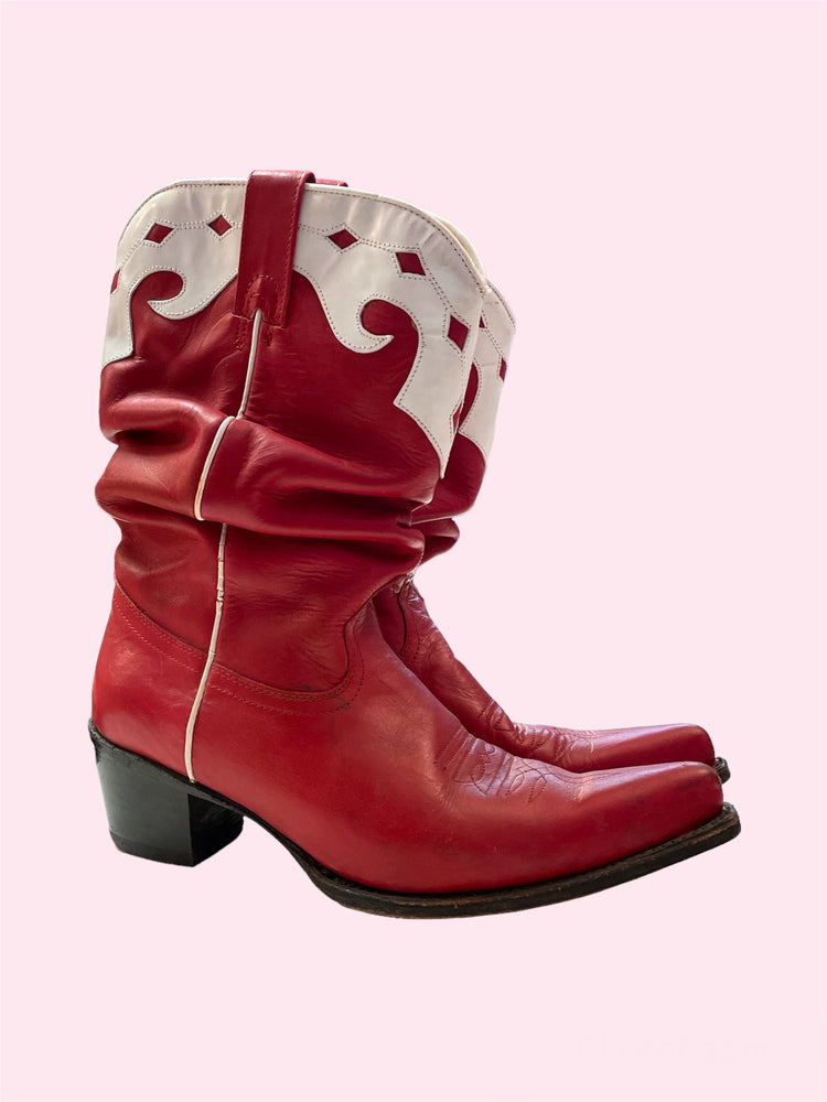 SECOND HAND BUFFALO RED LEATHER COWBOY BOOTS