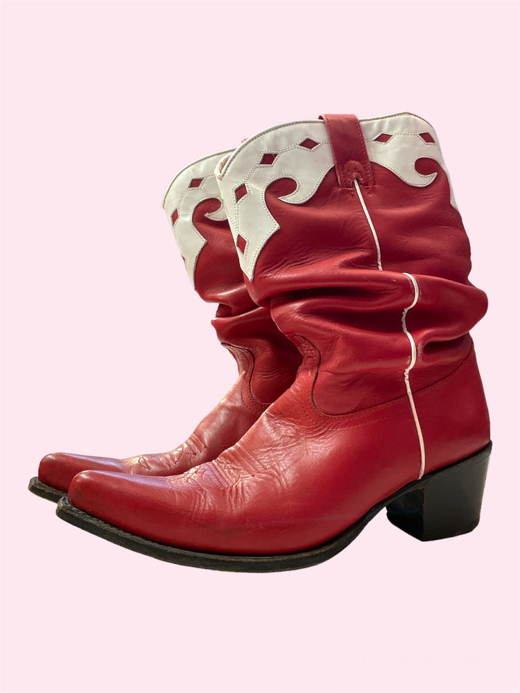 SECOND HAND BUFFALO RED LEATHER COWBOY BOOTS